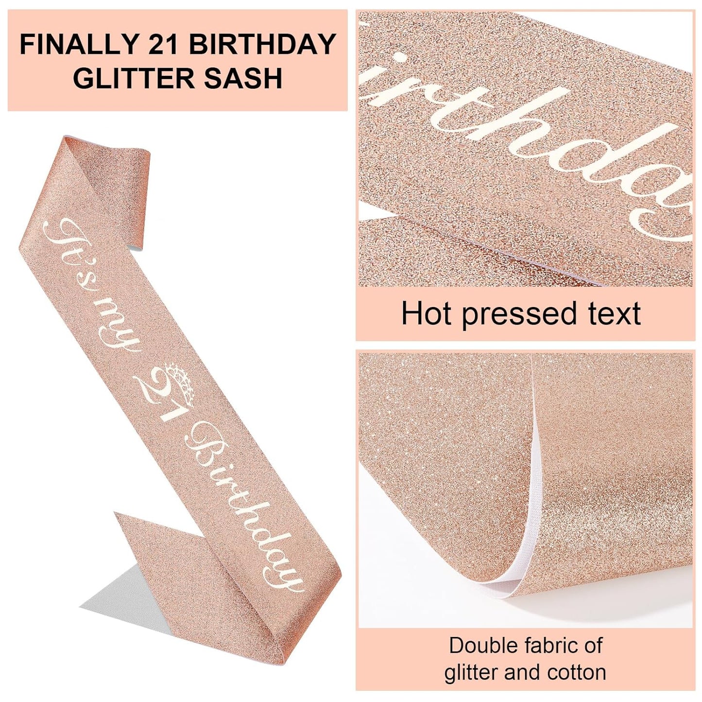 Semato 21st Birthday Decorations for Her - 21st Birthday Sash and Crown Kit for Girls Decorations 21st Tiara Party Favors