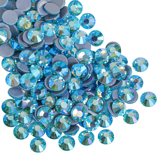 Beadsland Hotfix Rhinestones, 1440pcs Flatback Crystal Rhinestones for Crafts Clothes DIY Decorations, Aquamarine AB, SS12, 3.0-3.2mm