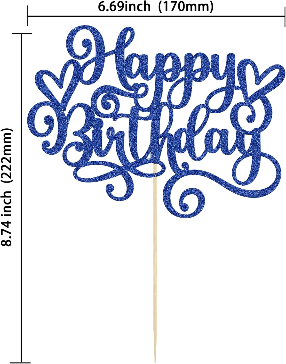 Gyufise 1Pcs Happy Birthday Cake Topper Glitter Cake Pick Bunting Decor for Anniversary Celebrating Party Cake Decorations Supplies Dark Blue