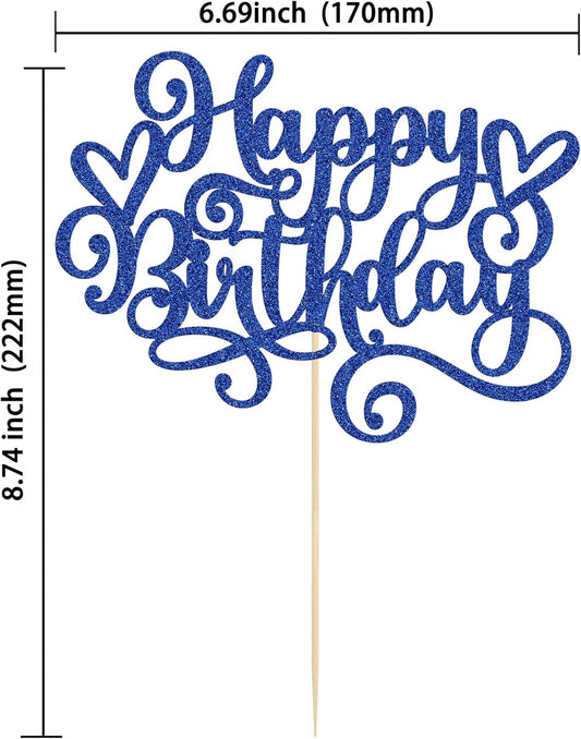 Gyufise 1Pcs Happy Birthday Cake Topper Glitter Cake Pick Bunting Decor for Anniversary Celebrating Party Cake Decorations Supplies Dark Blue