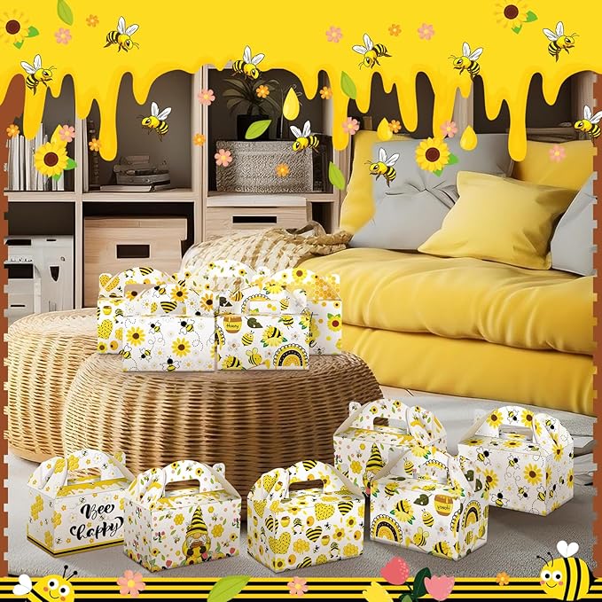 24 Pcs Bee Candy Boxes with Handles Bee Party Favors Treat Boxes Goodie Bags Candy Gift Bags for Birthday Party Baby Shower Wedding Supplies