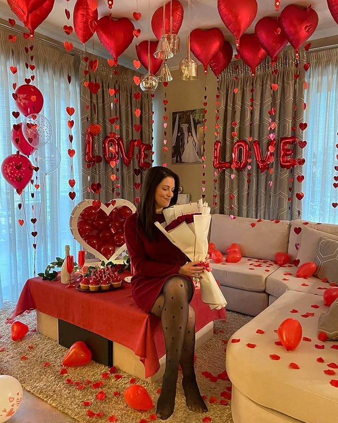 6 Pcs Red Heart Shaped Balloons Red Letters XOXO Valentine Day Balloons for Valentines Day Derations Bridal Shower Wedding Party Decorations