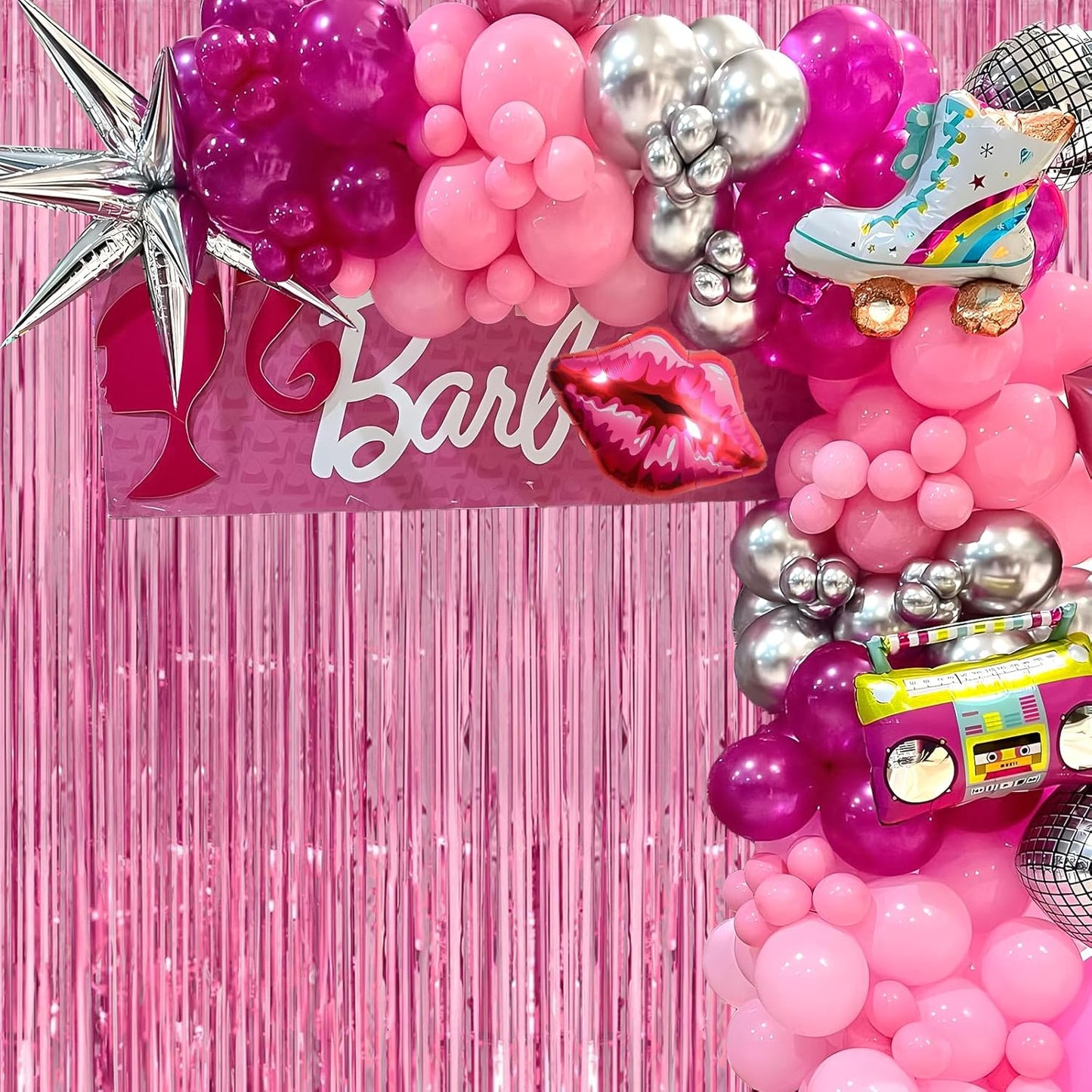 Pink Streamers - Thicken 4 Pack 3.2 x 8.2 FT - Pink Tinsel Foil Fringe Curtains, Photo Booth Props Backdrops for Birthday, Bachelorette, Graduation, Baby Shower Party Decorations
