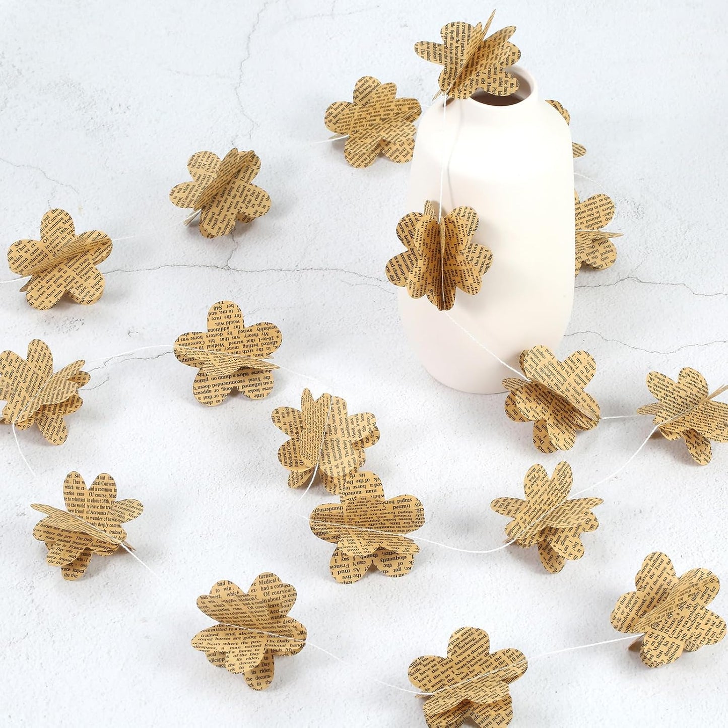 4 Pack 3D Flower Garland Recycled Book Garlands Newspaper Bunting Party Office Bookshelf Banner Wedding Fall Decor Home Decorations (Vintage Flower)