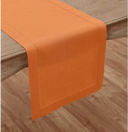 Solino Home Linen Pumpkin Table Runner 72 Inches Long - 100% Pure Linen Hemstitch Table Runner 14 x 72 Inch for Dresser, Dining, Fall, Autumn, Halloween, Thanksgiving, Holiday - Classic Hemstitch