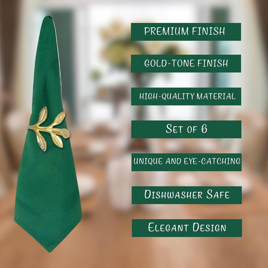 Golden Leaf Napkin Rings - Set of 6 - Elegant and Versatile Table Décor 5Inchx5Inch Nam0017