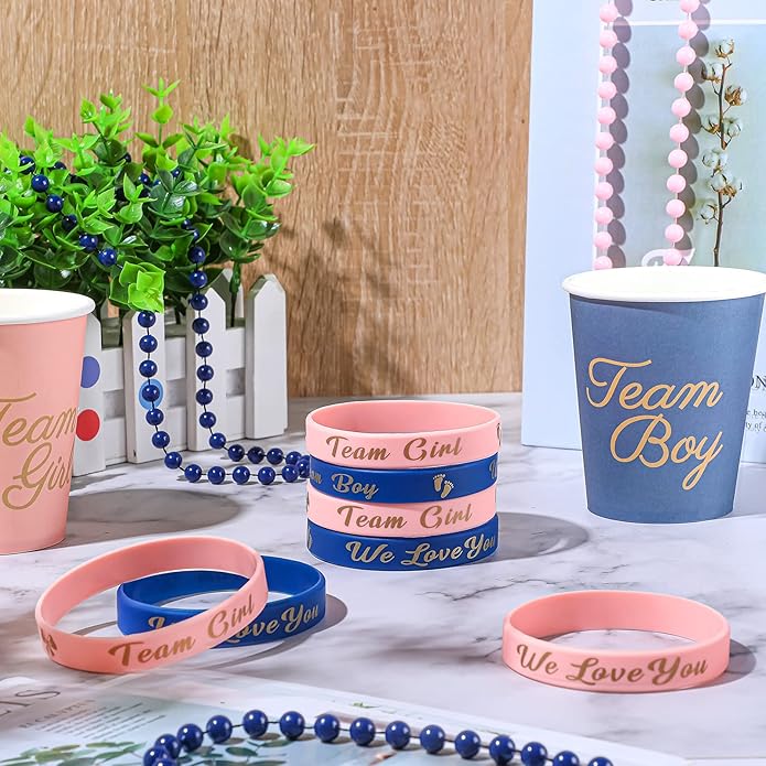 Jetec 60 Pieces Gender Reveal Bracelets, Team Boy Silicone Wristbands and Team Girl Rubber Bracelets for Gender Reveal Ideas Party Supplies Decorations