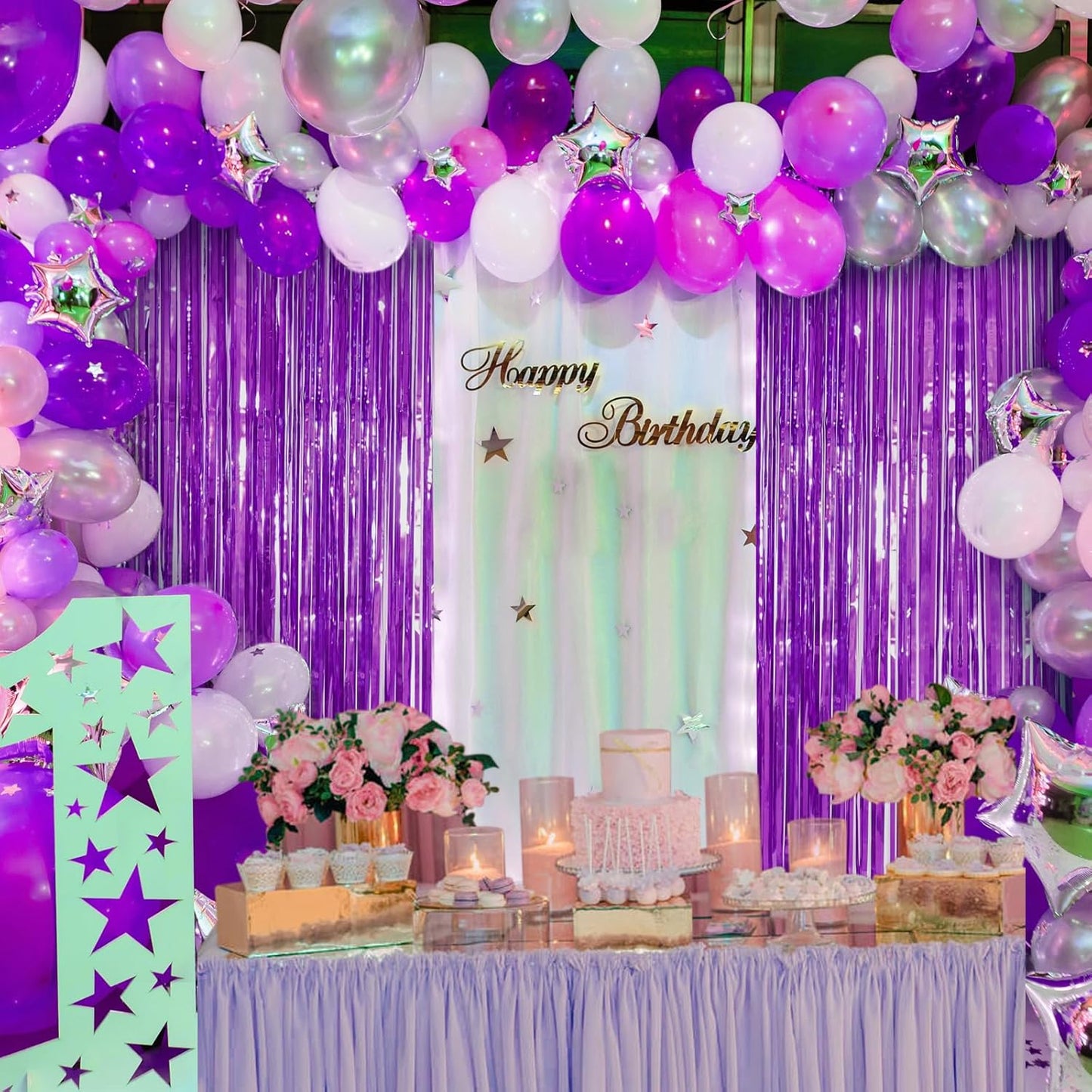 Accevo 3Pack Purple Party Streamers 3.2ft x 8.2ft Foil Fringe Curtain Metallic Streamer Curtains Mermaid Themed Birthday Party Decorations Tinsel Curtain for Parties Streamers for Photoshoot Decor