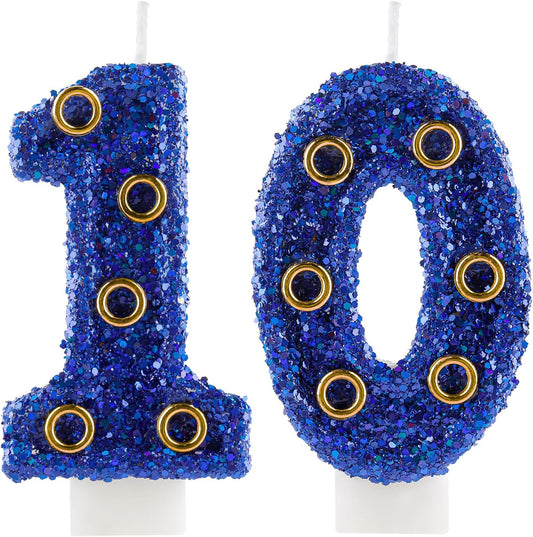 Blue Gold Rings Hedgehog Themed Birthday Candle, Number 10 Candle Cake Topper, Character Cartoon Theme for Boys Girls Birthday Party Decorations Supplies
