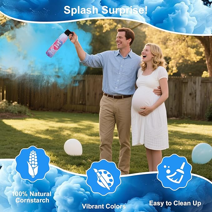 Large Gender Reveal Smoke Bombs 2 Packs, Blue Biodegradable Powder Spray for Baby Boy Reveal, Long-Lasting 10ft Smoke Effect, Unique Gender Reveal Ideas & Party Decorations