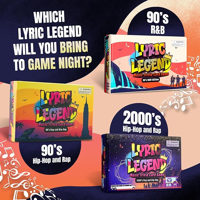 Lyric Legend 90’s R&B Music Trivia Game Collection – Expandable Multi-Deck Finish The Lyrics Party Game Set for Game Night, Families & Groups - 3 Games in One Box!