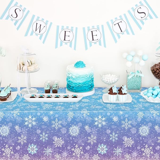 1 Pack Winter Snowflake Plastic Tablecloth Decorations, Blue and Purple Snowflake Winter Wonderland Disposable Table Cover for Christmas Holiday New Year Party Supplies Decorations, 54x108 Inch