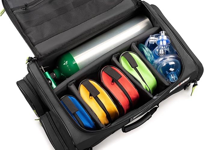 Scherber Fully-Stocked Premium First Responder Bag | HSA/FSA Approved | Large Pro EMT/EMS Trauma, Bleeding & Oxygen Medical Kit | CAT Tourniquet, HyFin Chest Seal & 250+ First Aid Supplies (Black)
