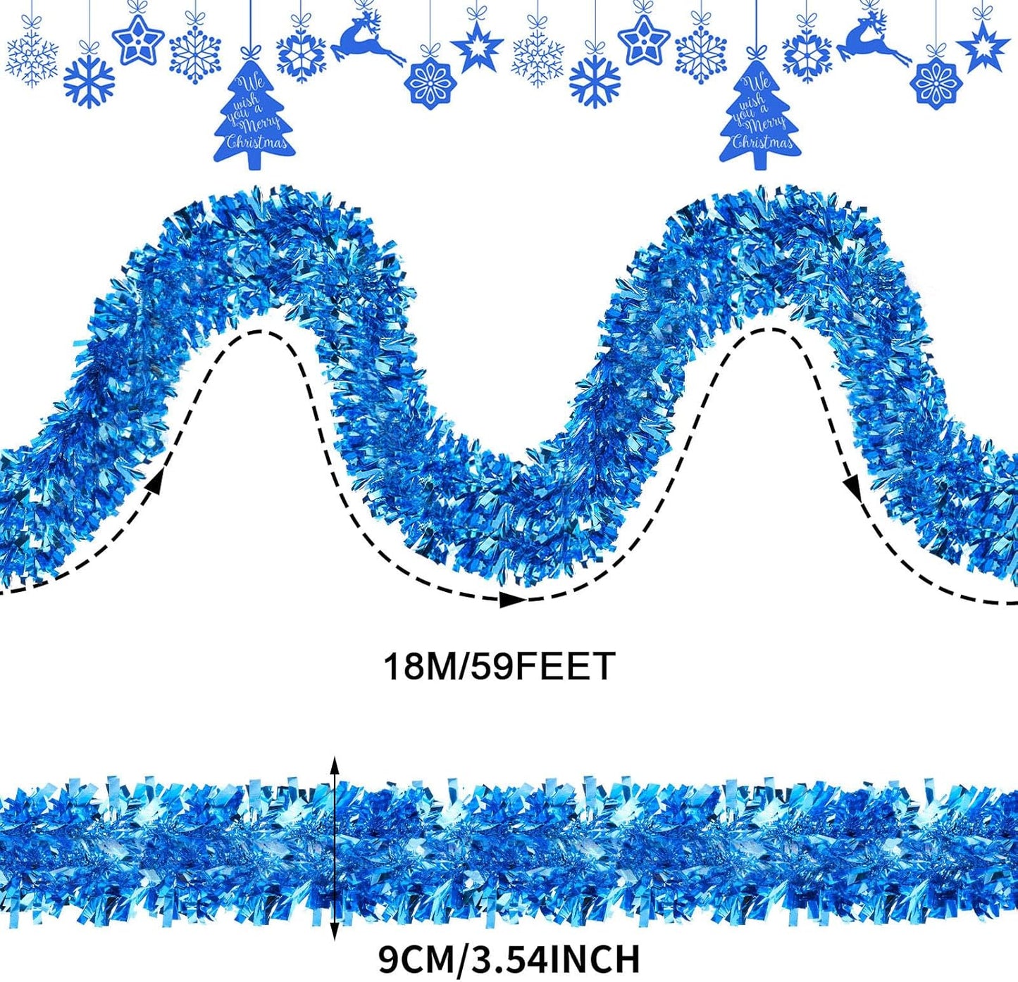 Dingion 59 Feet Christmas Tinsel Garland Metallic Twist Ornaments Hanging Glitter Xmas Garland for Christmas Tree Indoor Outdoor Decoration Party Supplies