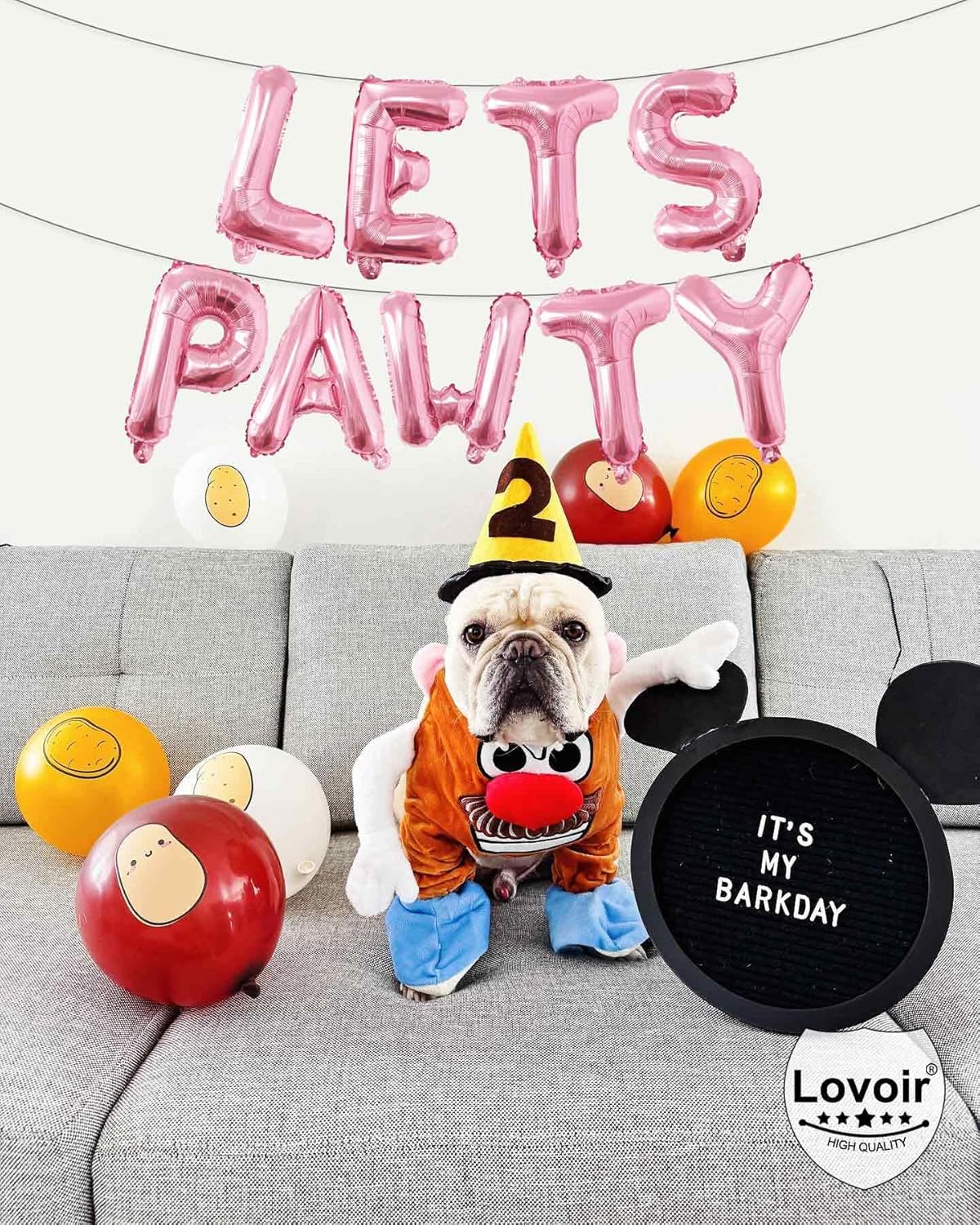 9 Pcs Lets Pawty Balloons Banner 16 Inch, Dog Cat Pet Birthday Letters Sign Lets Pawty Balloons Happy Birthday Banner for Pet Dog Cat Party Supplies Decorations (Pastel Pink)