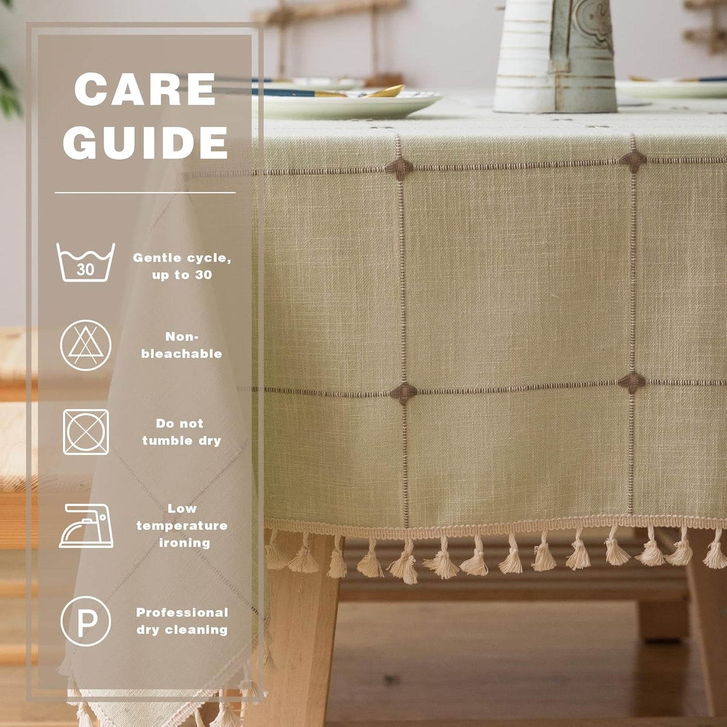 Pahajim Rustic Linen Tablecloth Cotton Rectangle Table Cloth for Kitchen Dining with Tassel Plaid Waterproof Tablecloths Rectangle/Oblong,55''x87'', 6-8 Seats