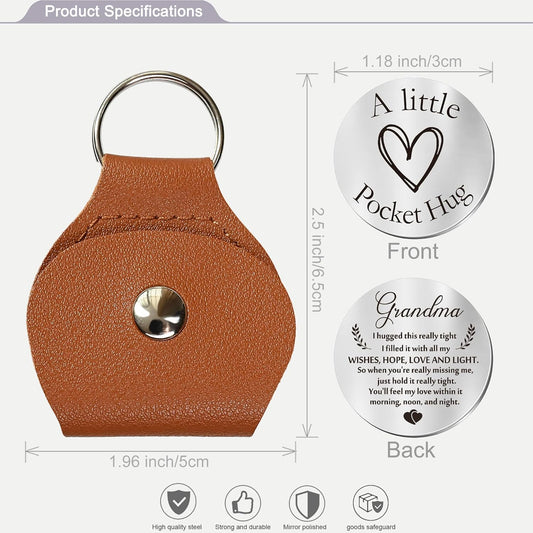 OUMILAN Pocket Hug Token Gifts for Men Boyfriend Girlfriend Inspirational Gift for Son Daughter Brother with Leather Keychain