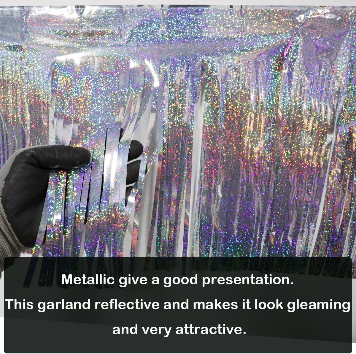 3 Pack Total 30 Feet Foil Fringe Garland Lilac Silver Metallic Wall Hanging Drapes Tassel Skirting Iridescent Silver Tinsel Streamers for Parade Float Trailer Birthday Wedding Party