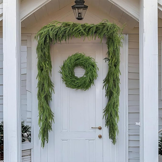 Norfolk Pine & Cedar Garland Set - 4x 6FT Realistic Artificial Cedar Garland Christmas Greenery for Mantle, Staircase, Indoor/Outdoor Holiday Decor Lush Evergreen