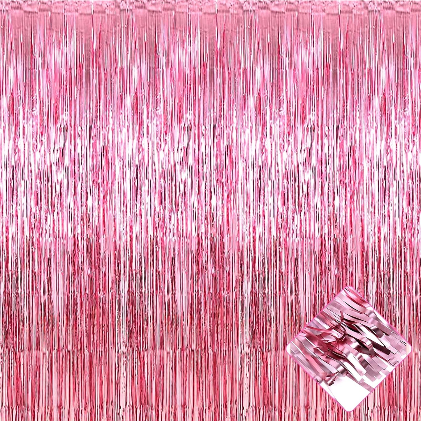 4 Pack 3.3Ft x 6.6Ft Pink Foil Fringe Curtain Backdrop, Metallic Tinsel Foil Fringe Streamers Curtains Background for Photo Booth, Birthday, Wedding, Halloween, Christmas Party Decoration