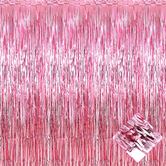 4 Pack 3.3Ft x 6.6Ft Pink Foil Fringe Curtain Backdrop, Metallic Tinsel Foil Fringe Streamers Curtains Background for Photo Booth, Birthday, Wedding, Halloween, Christmas Party Decoration