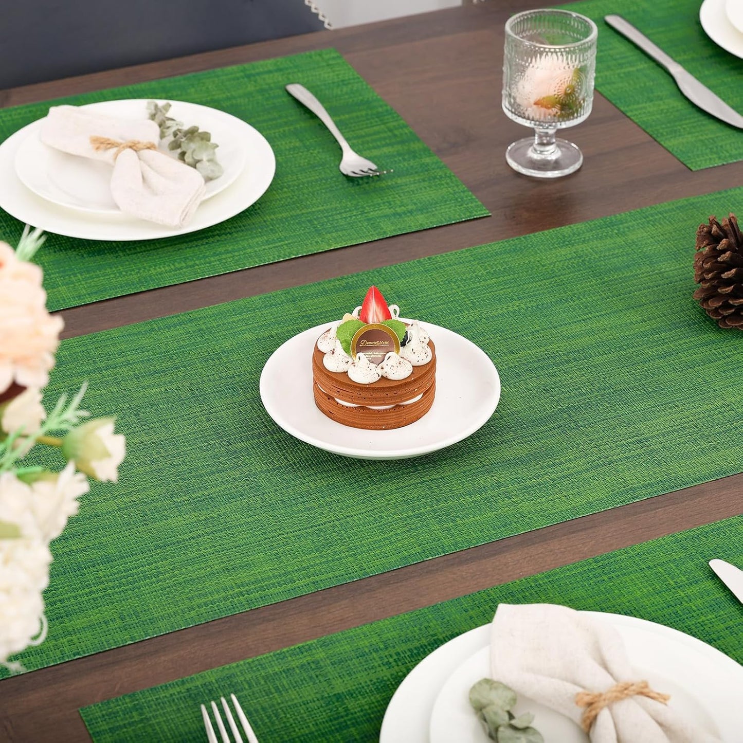 Myir JUN Table Runner, Vinyl Table Runner Indoor 55 Inch Long Arbitrarily Cropped Runner for Table Heatproof for Home Party (Dark Green, 12 x 55 inch)