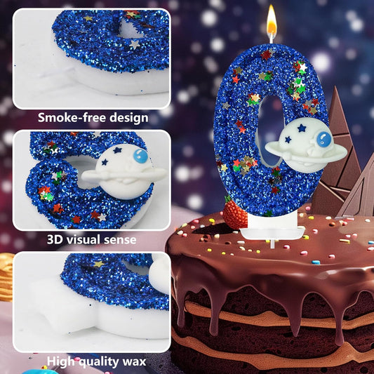HXOUSE Spaceship Number 0 Birthday Candles - Outer Space Universe Birthday Candles for Cake, Candles Birthday Topper for Anniversary Celebrations, Astronaut Rocket Party Decorations for Boys