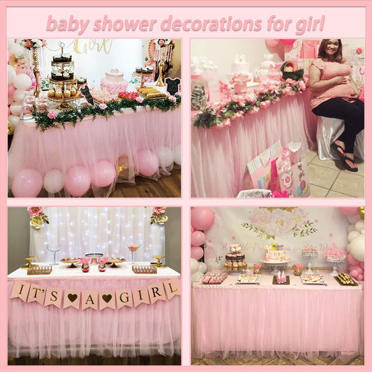 Suppromo 6ft Pink Tulle Table Skirt Baby Shower Tablecloth for Rectangle Tables or Round Tables Pink Ruffle Tutu Table Skirts Desk Skirt for Princess Girls Birthday Party Cake Dessert Decorations