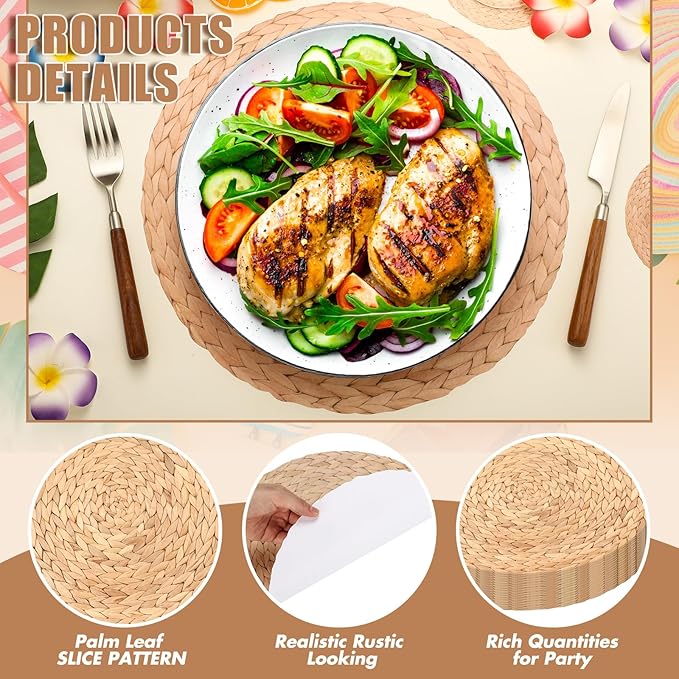 Sinmoe 100 Pack Disposable Paper Placemats Bulk 13 Inch Paper Placemats Disposable Charger Plates Table Place Mats for Dinner Wedding Birthday Summer Spring Party Dinner Tableware