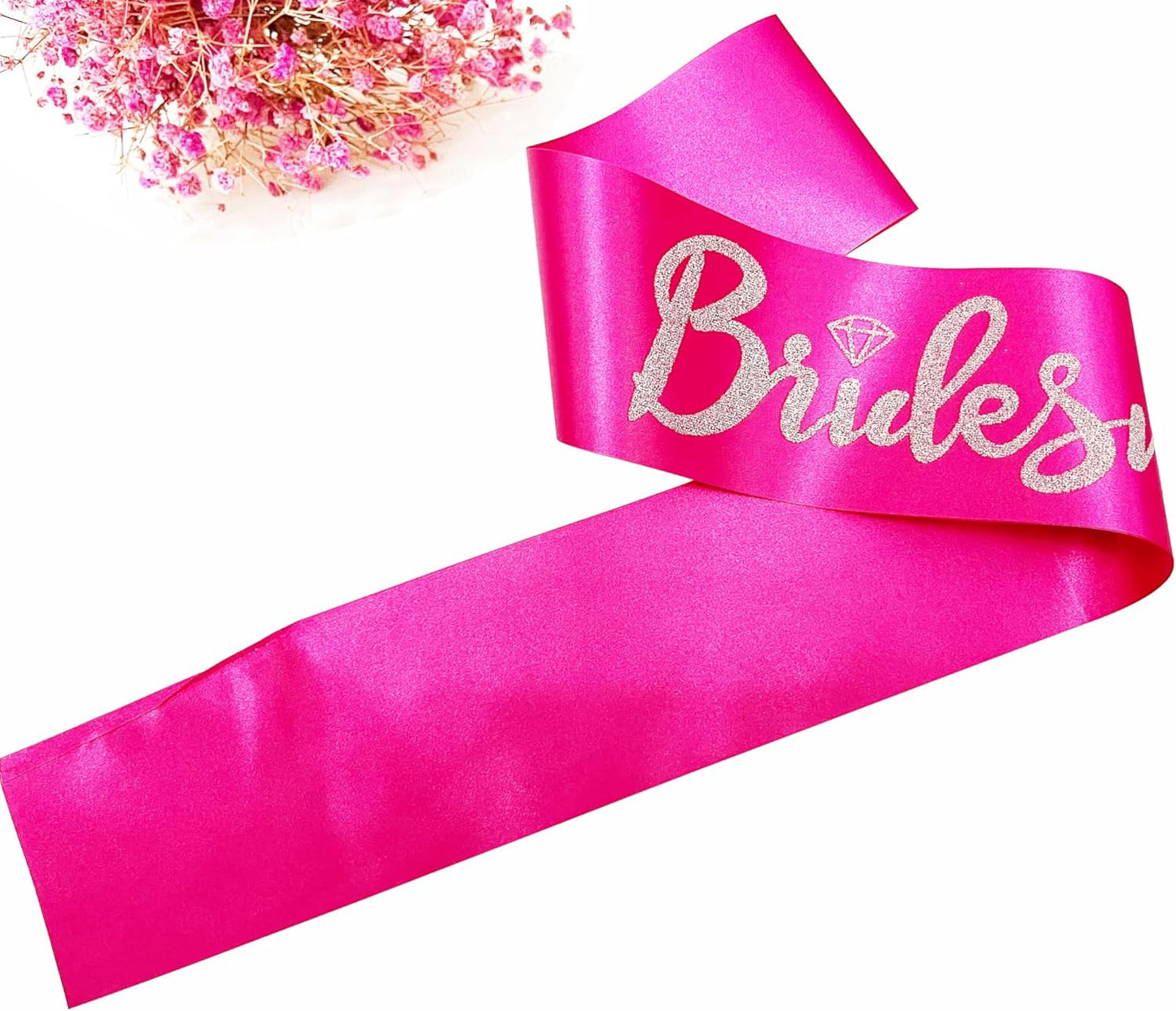 Bridesmaid Sashes Set of 6, Hot Pink Sash with Silver Glitter Letter Bachelorette Party Sash for Bridal Shower Wedding Party Accessories Supplies Engagement Gifts