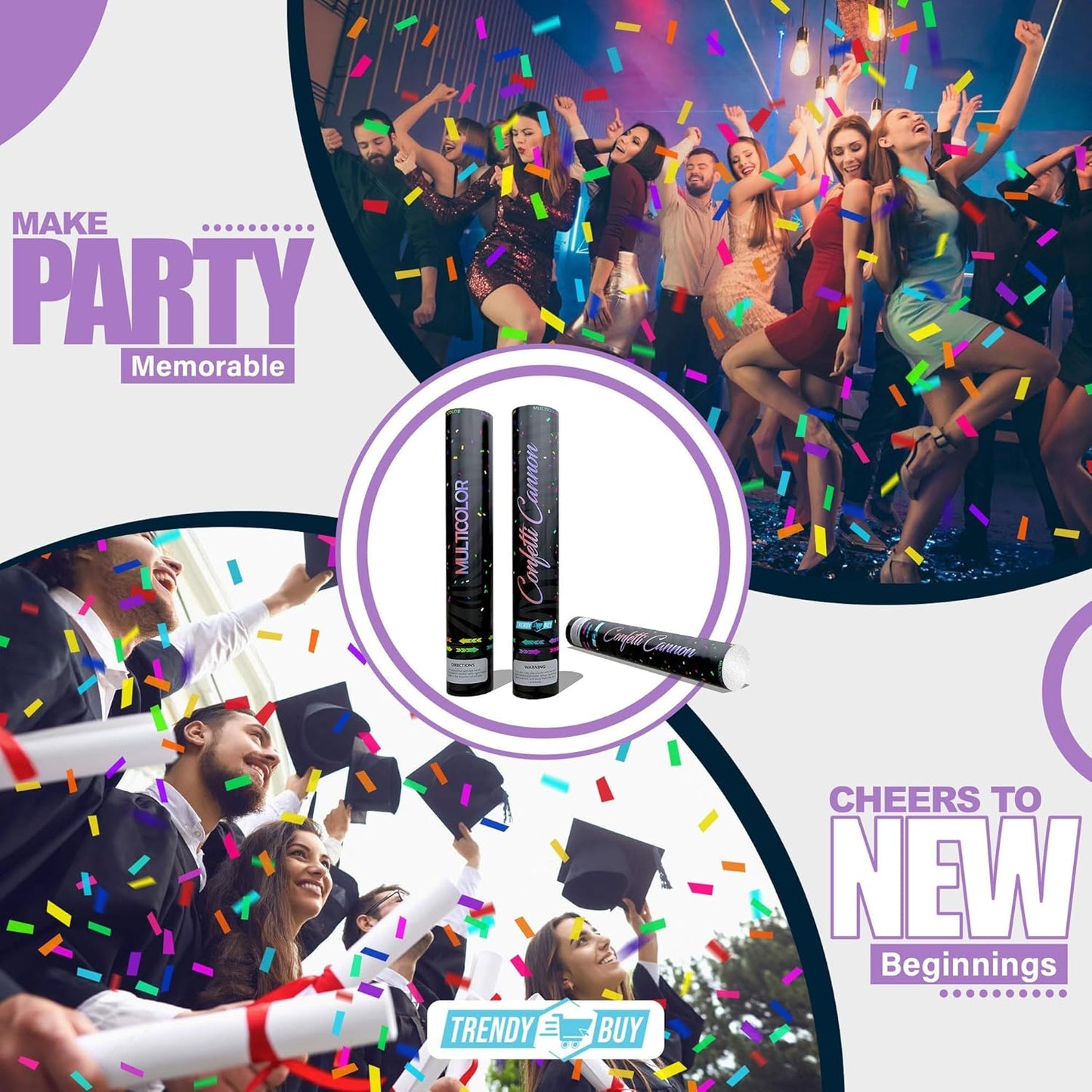 Multicolor Confetti Cannon 2pc, Biodegradable Confetti Poppers, Party Poppers for 2025 New Year’s Eve, Christmas, Birthdays & Celebrations, Confetti Blaster Shooters