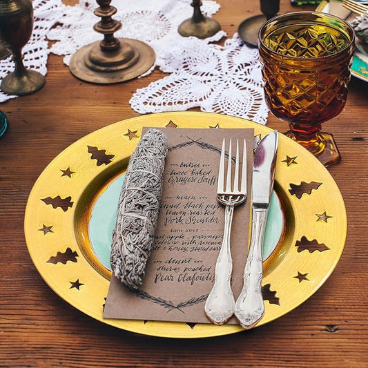 Gold Christmas Tree Charger Plates - 13" Reusable Openwork Holidays Party Decorations Round Chargers for Dinner Plate - Elegant Table Setting Centerpieces 6 Pack