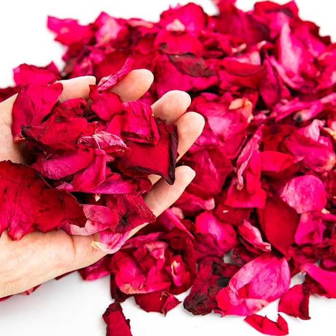 Fortunate Flowers 7.1oz/200g Dried Rose Petals Bulk for Wedding, 40 Cups Red Fresh Real Dry Rose Petals Dried Flower Petals Bulk for Bath, Confetti, Flower Girl, Bridal Shower, Roses Petals Decoration