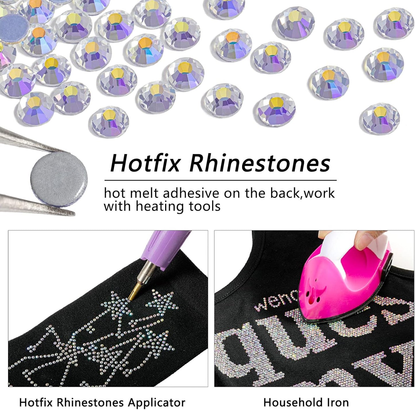 Beadsland Hotfix Rhinestones, 1440pcs Flatback Crystal Rhinestones for Crafts Clothes DIY Decorations, Starry Sky, SS12, 3.0-3.2mm