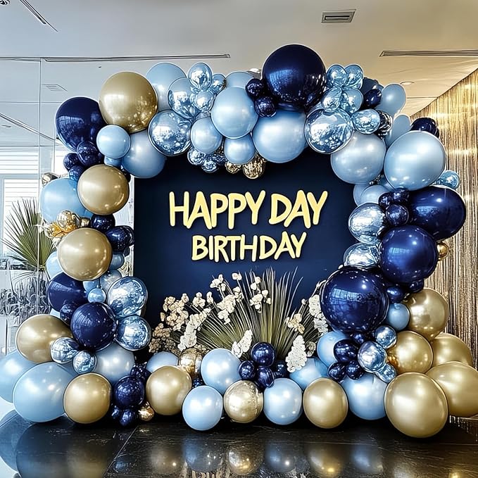 Navy Blue Gold Balloon 12 Inch Graduation Balloons Metallic Baby Pearl Navy Royal Blue Chrome Gold Latex Party Balloon for Grad Class of 2025 Decorations Anniversary Birthday Baby Shower