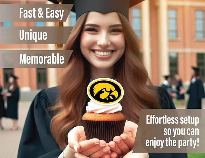 Iowa Hawkeyes Party Supplies for Hawks Football, Birthday Gift, Graduation Party Banner and Cake Toppers (42 Pieces) (Iowa Hawkeyes)