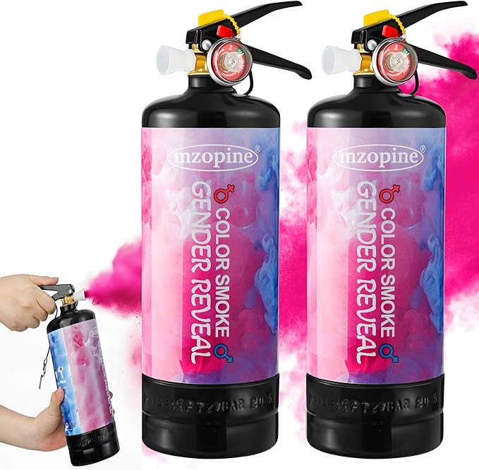 Giant Gender Reveal Fire Extinguisher (2 Pack), 2lb Color Powder Cannon Blasts 20+ Feet, Vibrant Pink Smoke Spray with Non-Toxic Cornstarch, Unique Handheld Party Supplies for Outdoor Baby Reveal