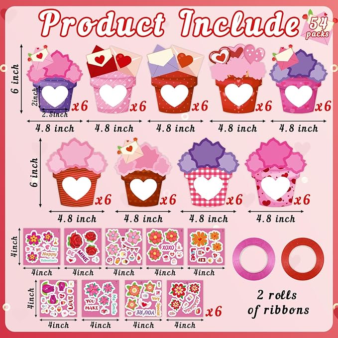 54Pack Valentines Day Craft for Kids – Valentine DIY Picture Frame Art Kit, Valentine's Photo Crafts Kits for Classroom Activities and Party Games