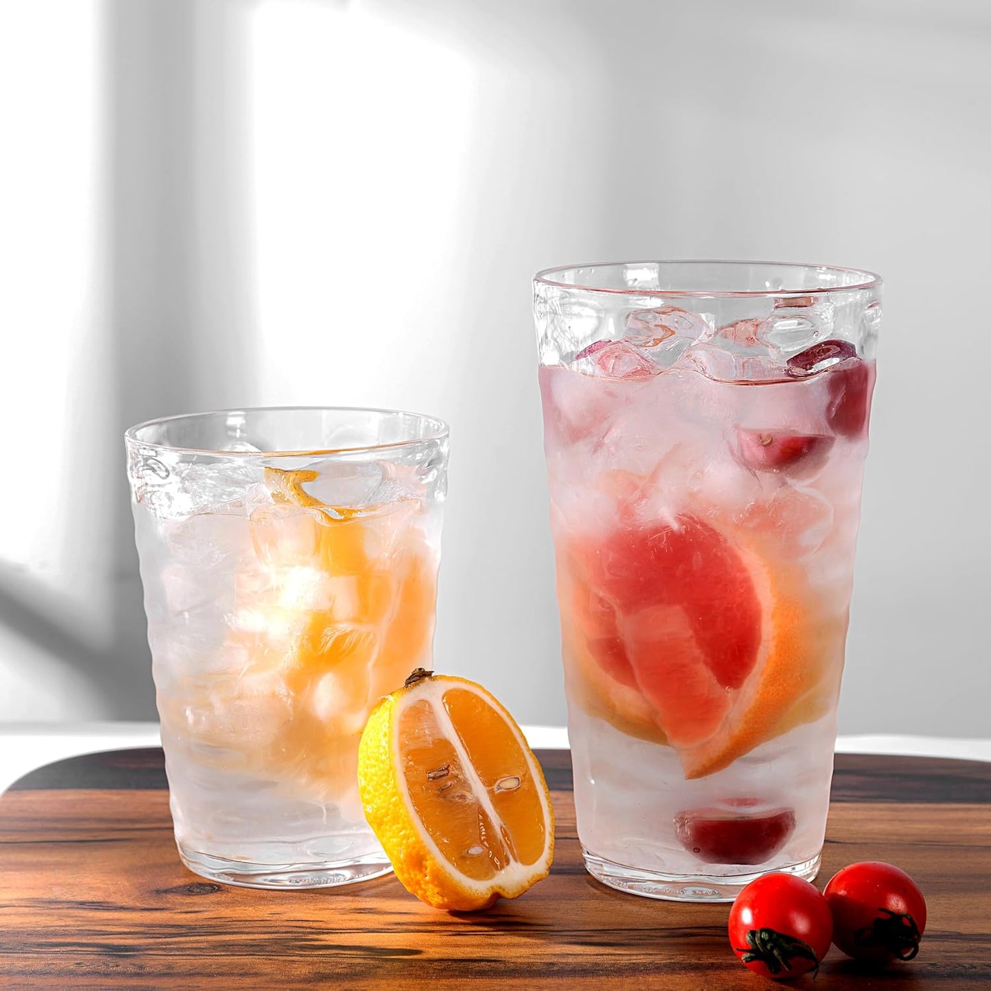 20-ounce Plastic Tumblers, Acrylic Drinking Glasses High-Balls, set of 6 Clear Reusable Plastic Cups, Stackable, BPA-Free, Shatter-Proof, Dishwasher-Safe