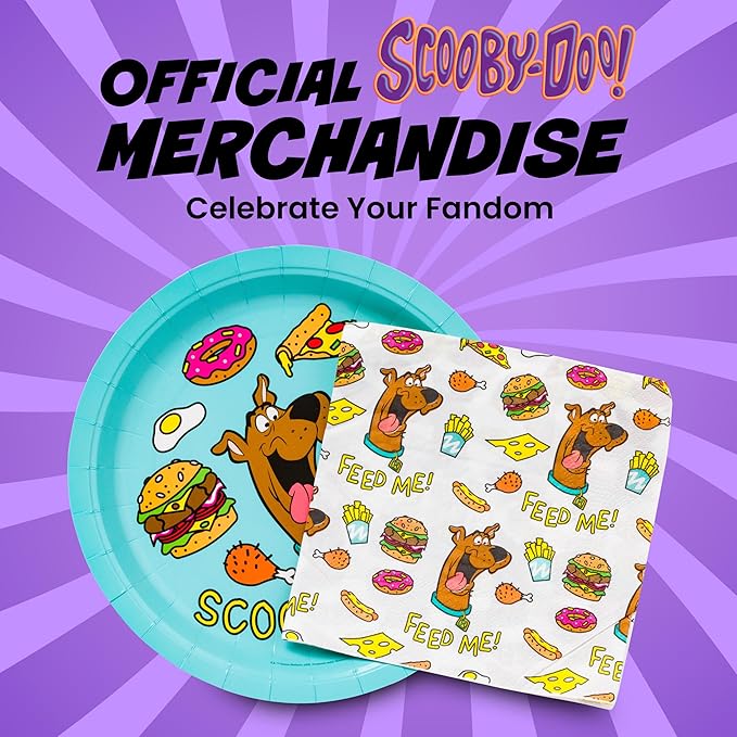Silver Buffalo Scooby Doo Scooby Snacks 32 Pack Partyware Disposable Paper Plates and Napkins