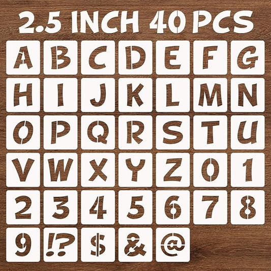 BAMIDELE 2.5 Inch Letter and Number Stencils, 40 Pcs Reusable Plastic Alphabet Spray Paint Stencils for Painting on Wood, Wall, Fabric, Rock, Chalkboard, Door Porch, Signage, DIY Craft Decoration