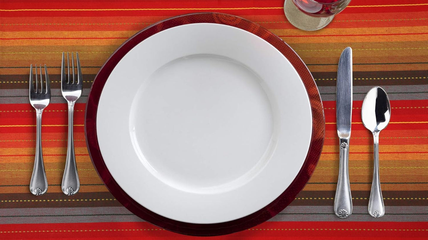 Urban Villa Tablecloth Cuisine Stripes Table Cloth Tabletop Cover Kitchen Dining Tablecloth 100% Cotton Great Parties Wedding Holiday Dinner Red Multi Rectangle 60X84 Inches 6-8 Seats Table Cloth