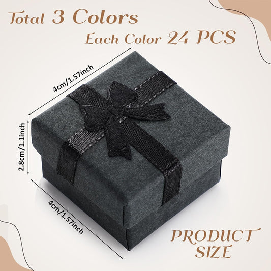 Bucherry 72 Pcs Ring Boxes 1.6 x 1.6 In Hard Cardboard Jewelry Box with Ribbon Bow Small Jewelry Gift Cases for Small Business (Classic Colors)