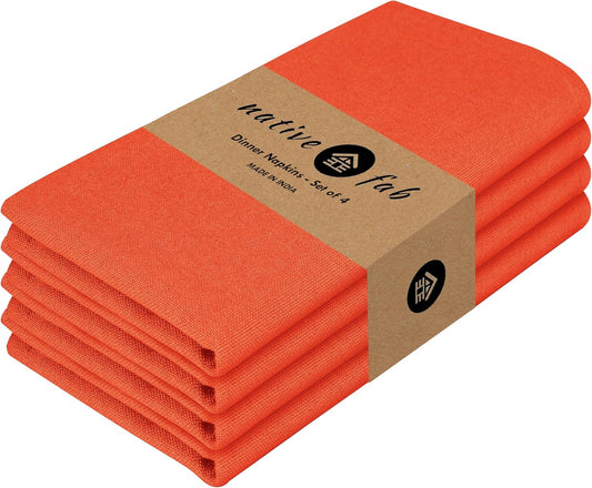 Native Fab Solid Cloth Napkin Set of 4, 100% Cotton, Washable, Reusable Dinner Cloth Napkin 17x17 inches, Table Decor Napkins for Dinner, Events, Orange