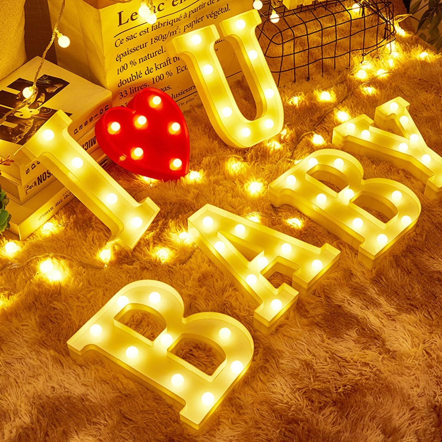 I Love YUO Sign Light, 3 LED I Love You Heart-Shaped Combination Luminous Letters, Valentine's Day Gift, Wedding Sign, Engagement Sign (IOU)