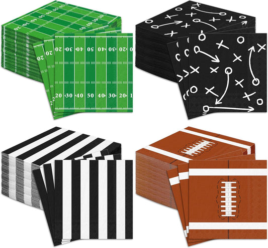 120 Pieces Football Disposable Cocktail Paper Napkins Football Party Decorations 6.5 x 6.5 Inch 3-Ply Football Party Napkins for Football Birthday Party Favors