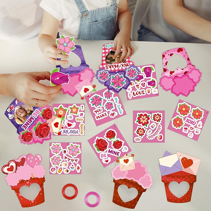 54Pack Valentines Day Craft for Kids – Valentine DIY Picture Frame Art Kit, Valentine's Photo Crafts Kits for Classroom Activities and Party Games