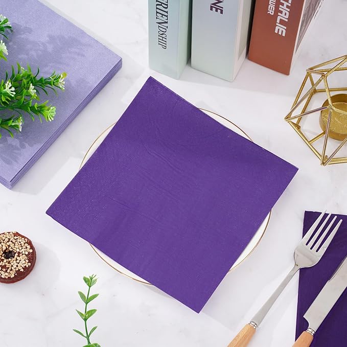 Whaline 150 Pack Purple Napkins 6.5 x 6.5 Inch 3 Colors Graduation Luncheon Napkins Purple Theme Disposable Paper Napkins Dinner Napkins for Party Celebration Gathering Grad Supplies Table Decorations