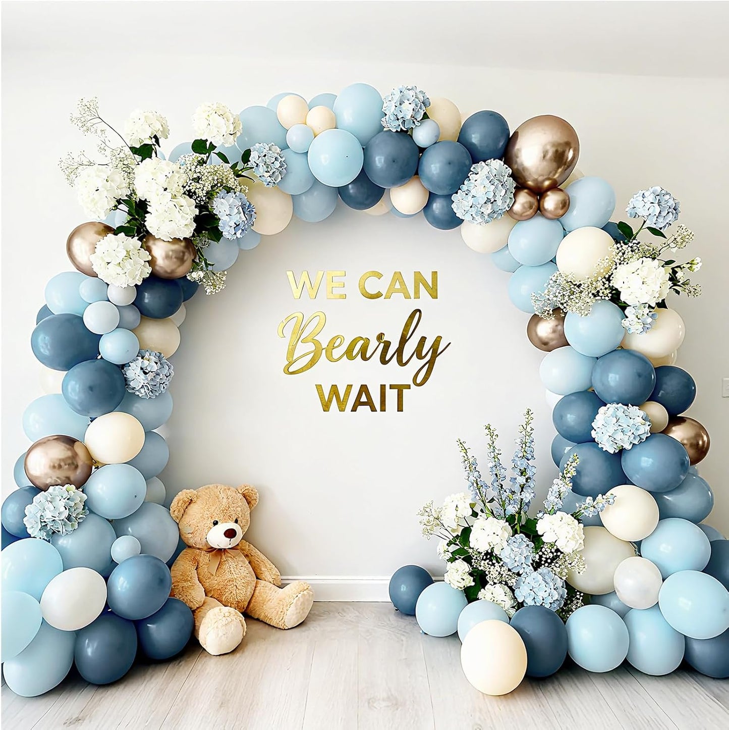 Bezente Dusty Blue Gold Balloons Kit, 60pcs 12 inch Dusty Baby Blue Sand White Champagne Gold Helium Latex Balloons for Baby Bridal Shower Gender Reveal Wedding Engagement Birthday Party Decorations