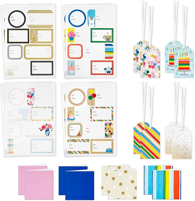 Hallmark Gift Tags and Stickers (64 Stickers, 8 Tags, 8 Mini Notecards) for Valentines Day, Birthdays, Weddings, Graduations, Bridal Showers